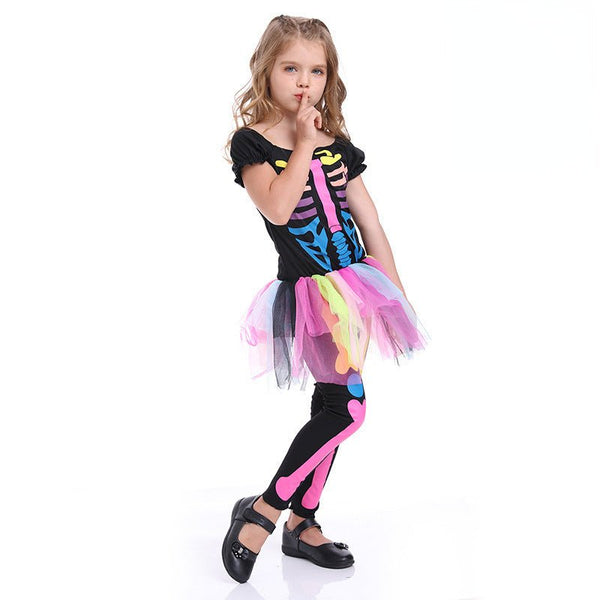 Toddler/Kid Girl's Colorful Skeleton Halloween Costume