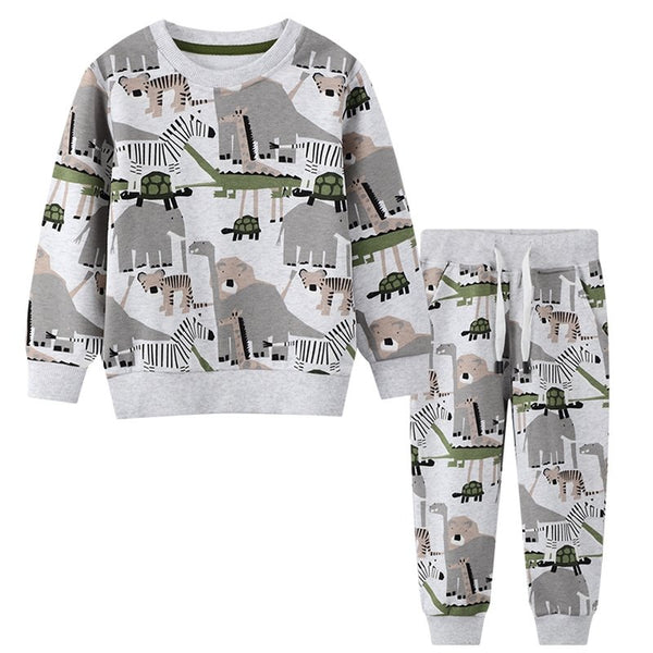 Boy's Dinosaur Print Long-sleeve Top and Pants Set