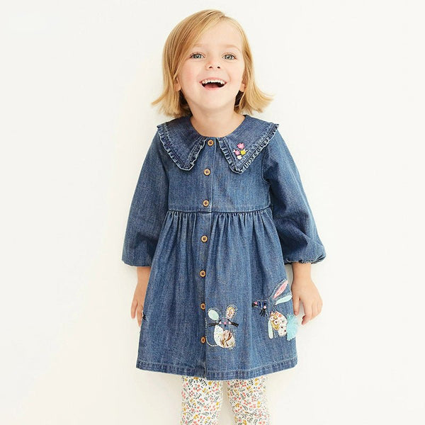 Toddler/Kid Girl's Long Sleeve Bunny Denim Dress