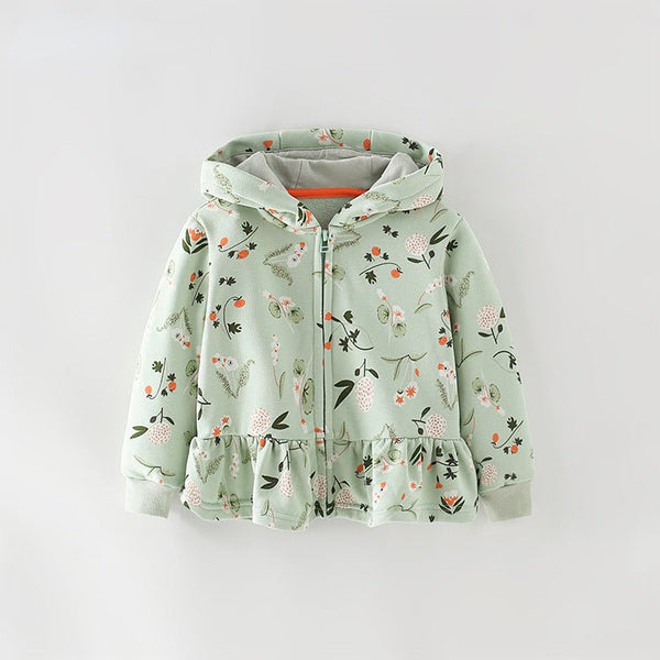 Toddler/Kid Girl Floral Design Green Hooded Jacket