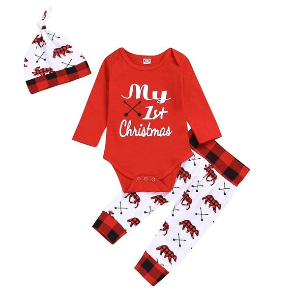 Baby 3pcs Christmas Letter Print Red Jumpsuit Set
