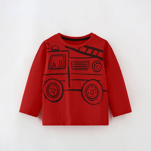 Toddler/Kid Boy's Vehicle Design Long Sleeve Red T-shirt