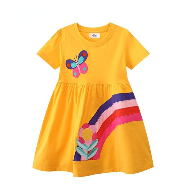 Toddler/Kid Girl's Butterfly Design Short Sleeve Yellow Dress