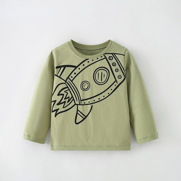 Toddler/Kid Boy Rocket Ship Casual Long Sleeve Shirt