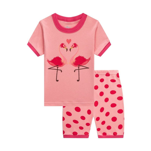 Toddler/Kid Girl's Pink Flamingo Print Short Sleeve Pajama Set