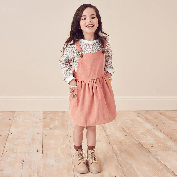 Toddler/Kid Girl Pink Overall Style Corduroy Dress with Pockets