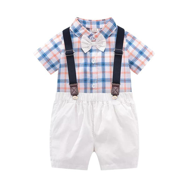 Baby Boy's Bowtie/Checkered Shirt + Shorts Gentelmen Suit