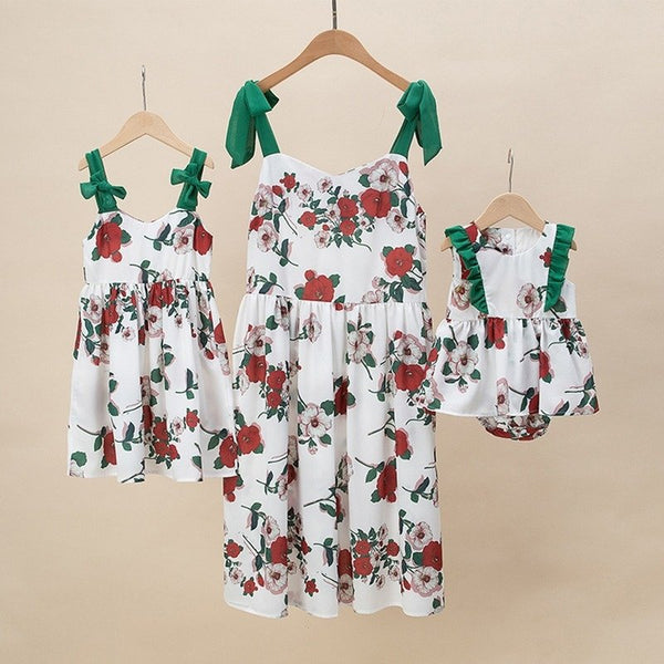 Allover Floral Print Sleeveless Matching Midi Dresses