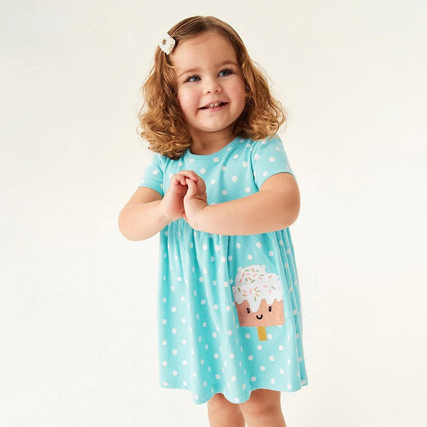 Toddler/Kid Girl's Blue Dress with Ice Cream Design