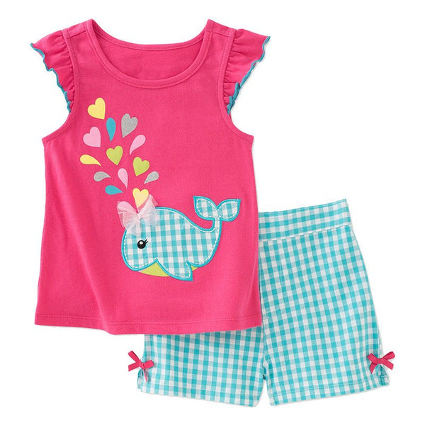 Toddler/Kid Girl Dolphin Print Ruffled Sleeves Top and Shorts Set