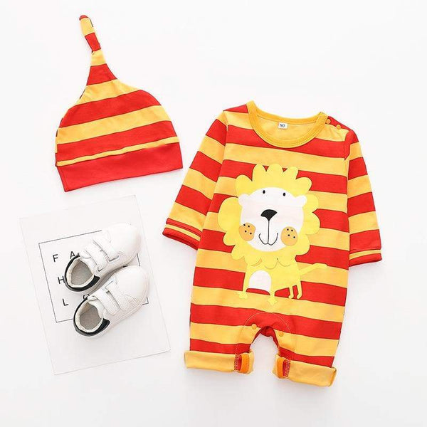 Baby Lion Print Sunshine Style Jumpsuit with Hat