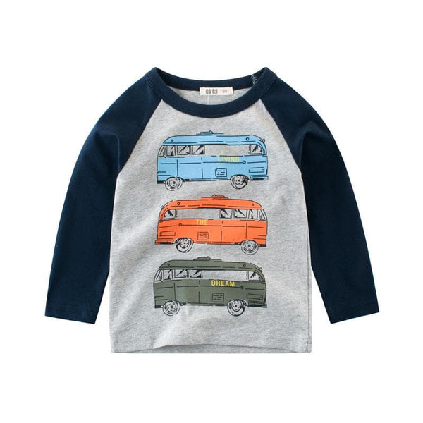 Classic Toddler Boy's Cotton T-shirt with Bus Pattern