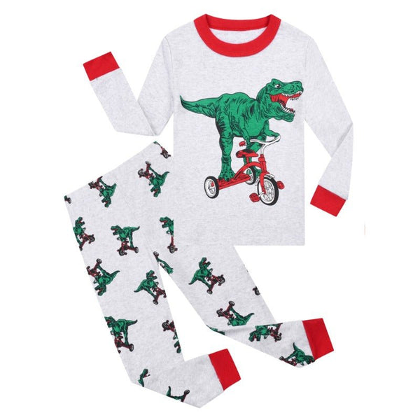 Long Sleeve Green Dinosaur Print Pajama Set for Toddler/Kid Boy