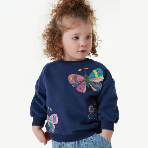 Toddler/Kid Girl's Cartoon Butterfly Embroidery Long Sleeve Sweatshirt