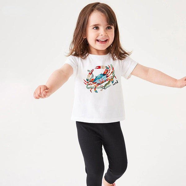 Toddler/Kid Girl's Crab Print Design Top with Pants Set