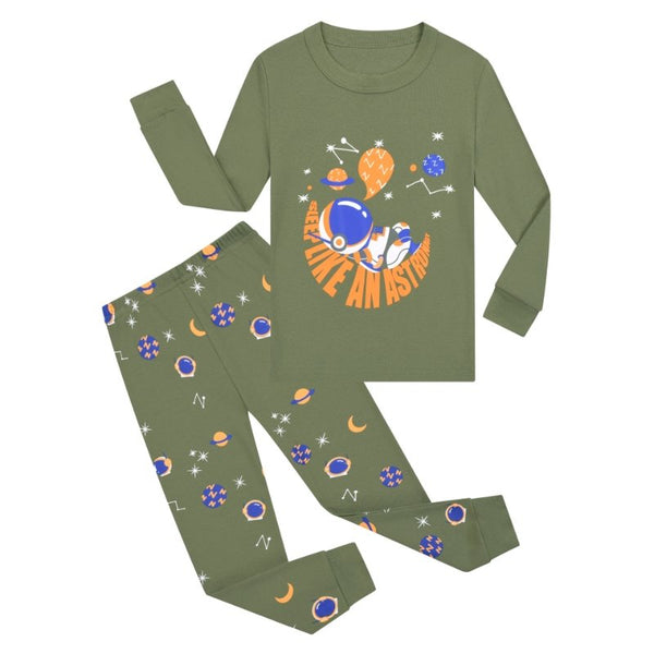 Toddler/Kid Girl's Astronaut Print Design Green Pajama Set