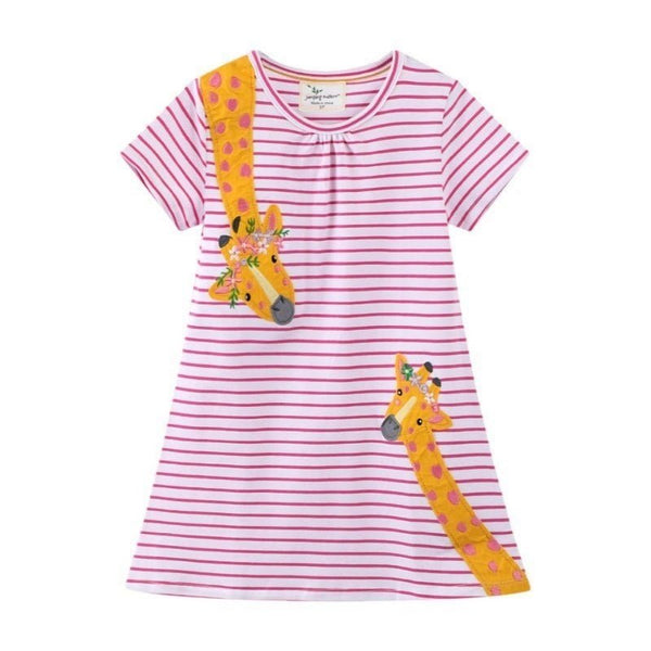Toddler Girl's Striped Giraffe Print Dress