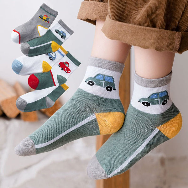 5-Pack Boy Cartoon Cars Print Socks