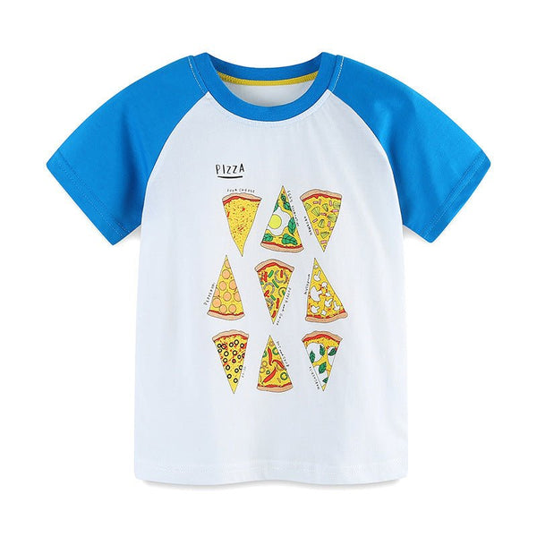 Toddler/Kid's Short Sleeve Pizza Print Design White Top