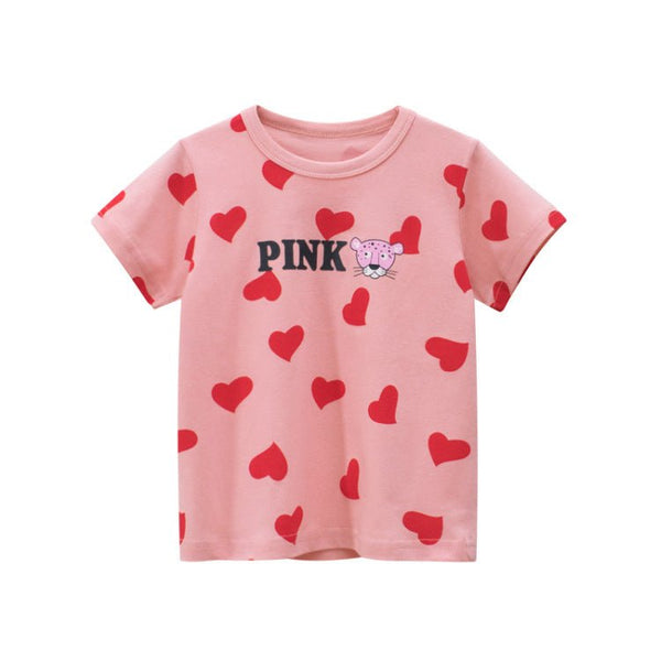 Toddler Girl's Pink Heart Print Short Sleeve T-shirt