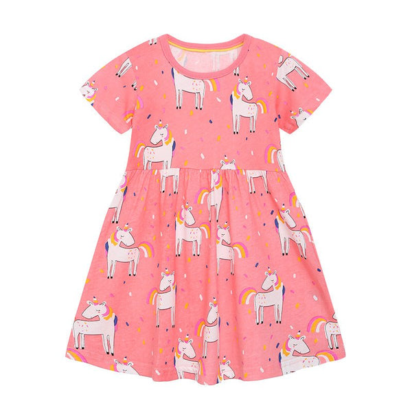 Toddler/Kid Girl's Allover Unicorn Print Design Pink Dress
