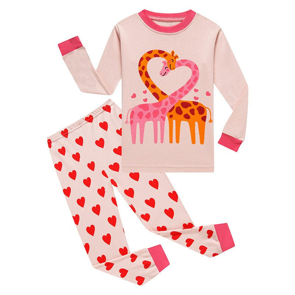 Toddler/Kid Girl's Long Sleeve Giraffe Print Design Pajama Set