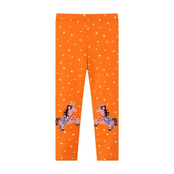 Toddler Girl's Orange Unicorn Print Leggings