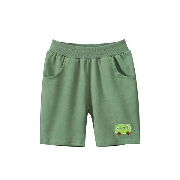 Toddler/Kid Boy's Bus Design Green Shorts for Summer
