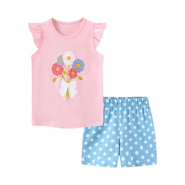 Toddler/Kid Girl's Flower Pattern Design T-shirt with Shorts Set