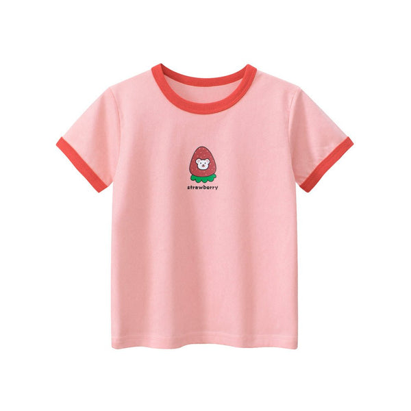 Toddler/Kid Girl's Strawberry Print Pink Short Sleeve Top