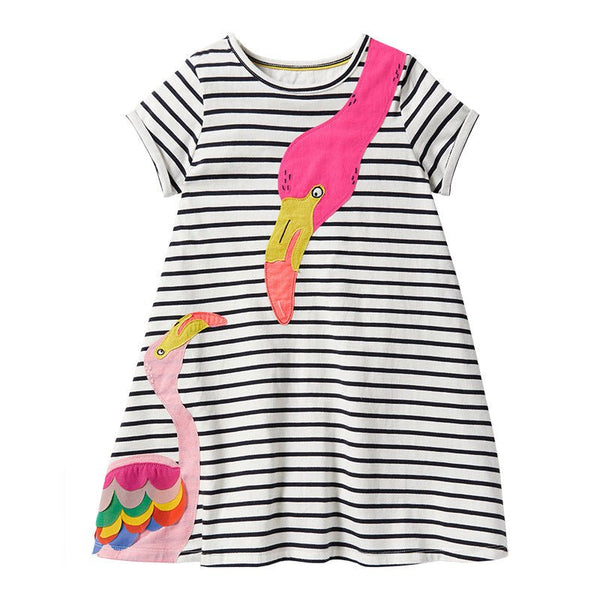 Toddler/Kid Girl's Flamingo Print Striped Dress