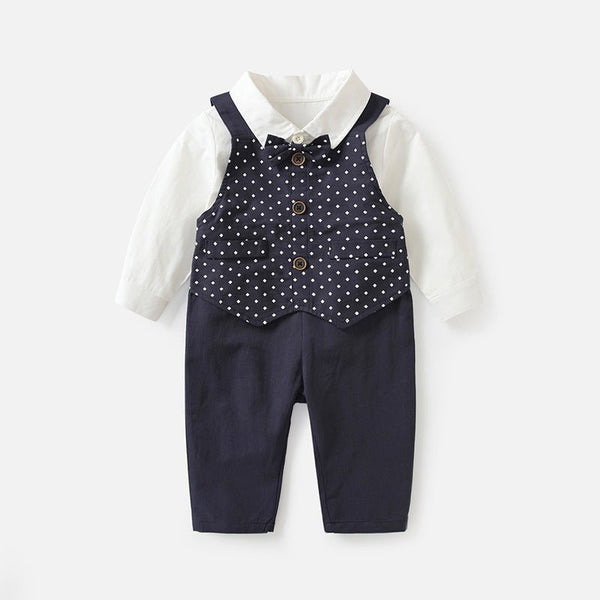 Baby Boy Bow Tie Dress Shirt with Overall Dress Pants Set