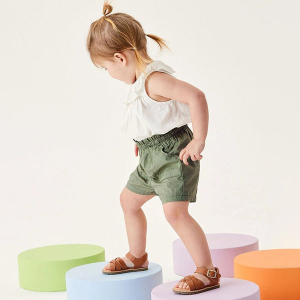 Toddler/Kid Girl's Green Cotton Shorts with Two Pockets