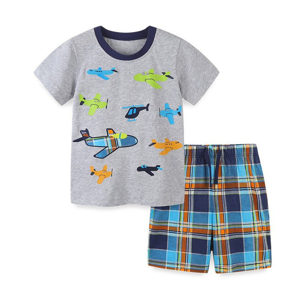 Toddler Boy's Airplane Print T-shirt with Shorts Set