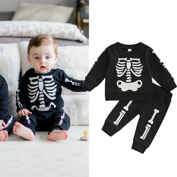 Baby/Toddler Festive Halloween Skeleton Design Sweatshirt and Pants Set