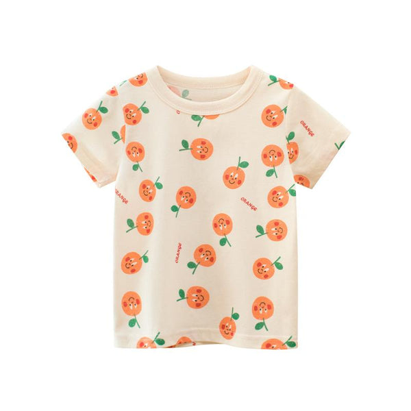 Orange Pattern Short Sleeve T-shirt for Toddler/Kid Girls