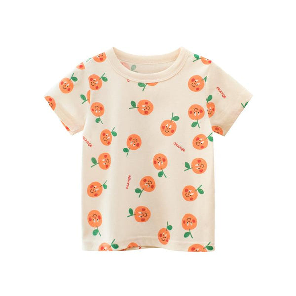 Orange Pattern Short Sleeve T-shirt for Toddler/Kid Girls