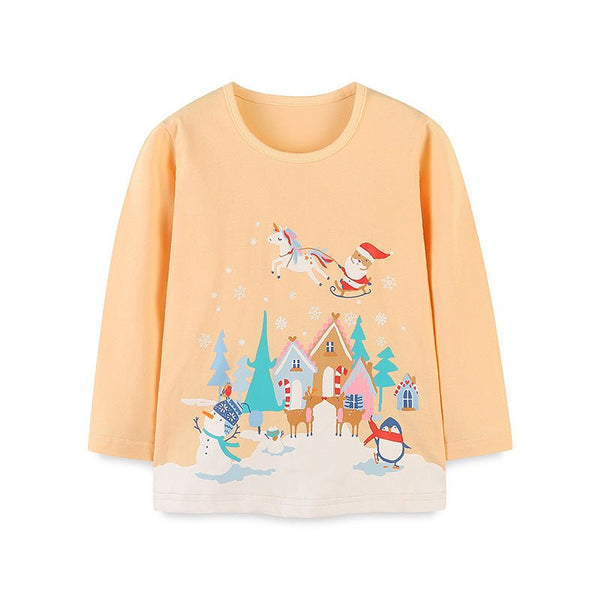 Toddler/Kid Girl Festive Christmas Santa and Friends Long Sleeve Shirt