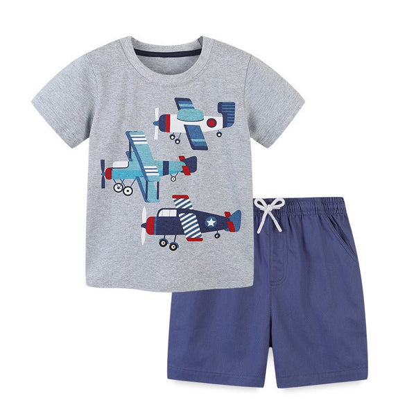 Toddler Boy's Helicopter Print T-shirt with Shorts Set