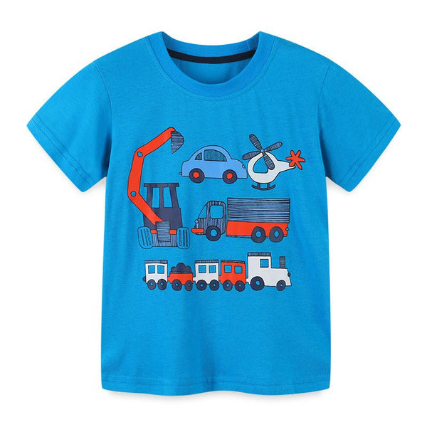 Toddler Boy's Blue Vehicle Print Short Sleeve T-shirt