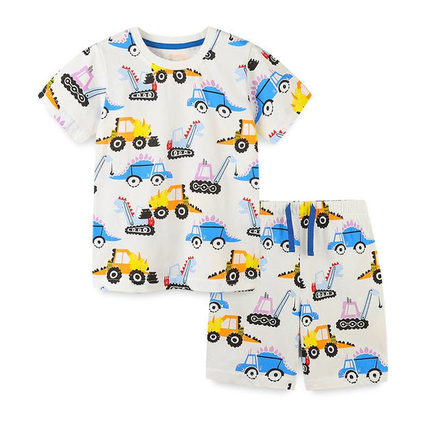 Toddler/Kid Boy's All-over Vehicle Print T-shirt with Shorts Set