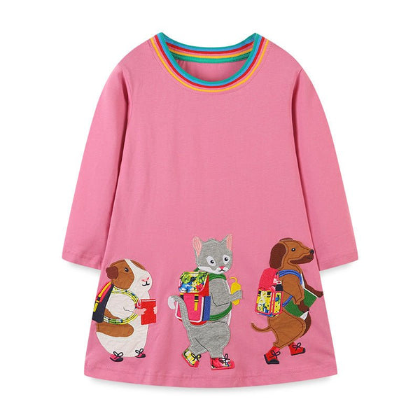 Toddler/Kid Girl's Cute Animals/Rainbow Neckline Long Sleeve Dress