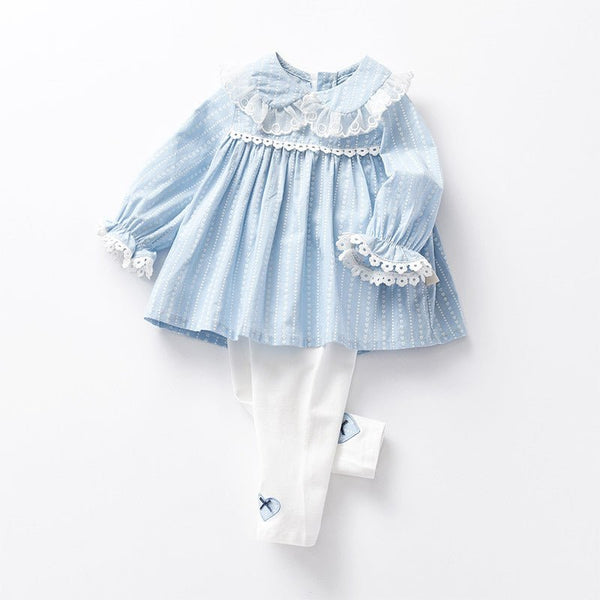 Baby/Toddler Girl Blue Ruffle-Lace Top with Leggings Set