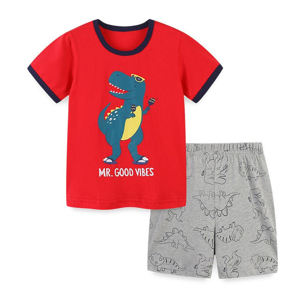 Toddler Boy's Red Dinosaur Print T-shirt with Shorts Set