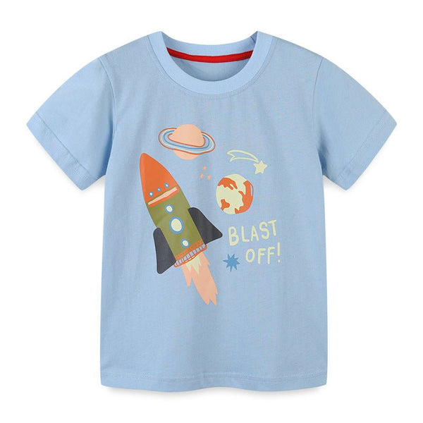 Toddler Boy's Blue T-shirt with Rocket Print