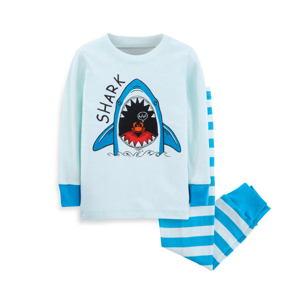 Toddler Boy's Shark Print Blue Long-sleeve Pajama Set