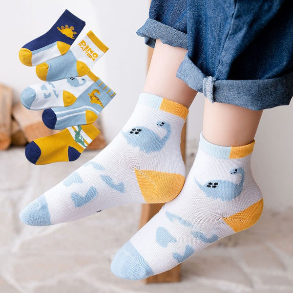 Todderl/Kid Boy's Dinosaur Pattern Design 5 Pairs of Socks