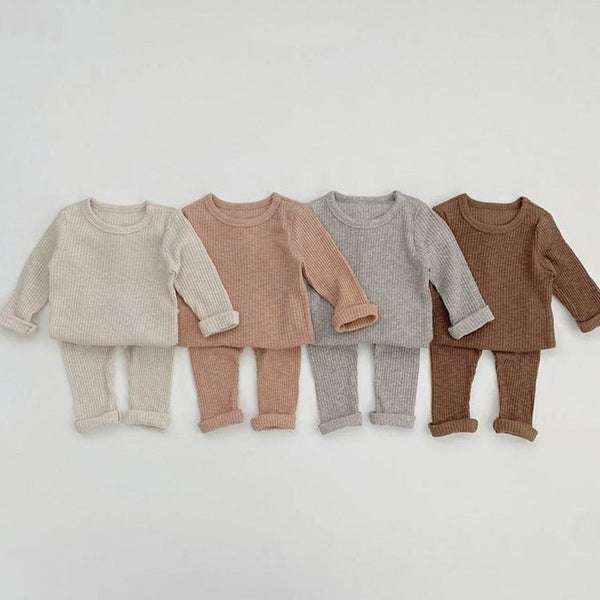 Baby's 4 Colors Cotton Long Sleeve Top with Pants Pajama Set