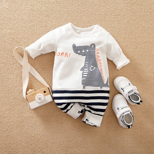 Baby Boy's Dinosaur Print and Stripe Pants Jumpsuit