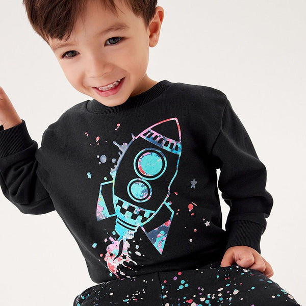 Toddler Boy's Rocket Print Design Sweatshirt